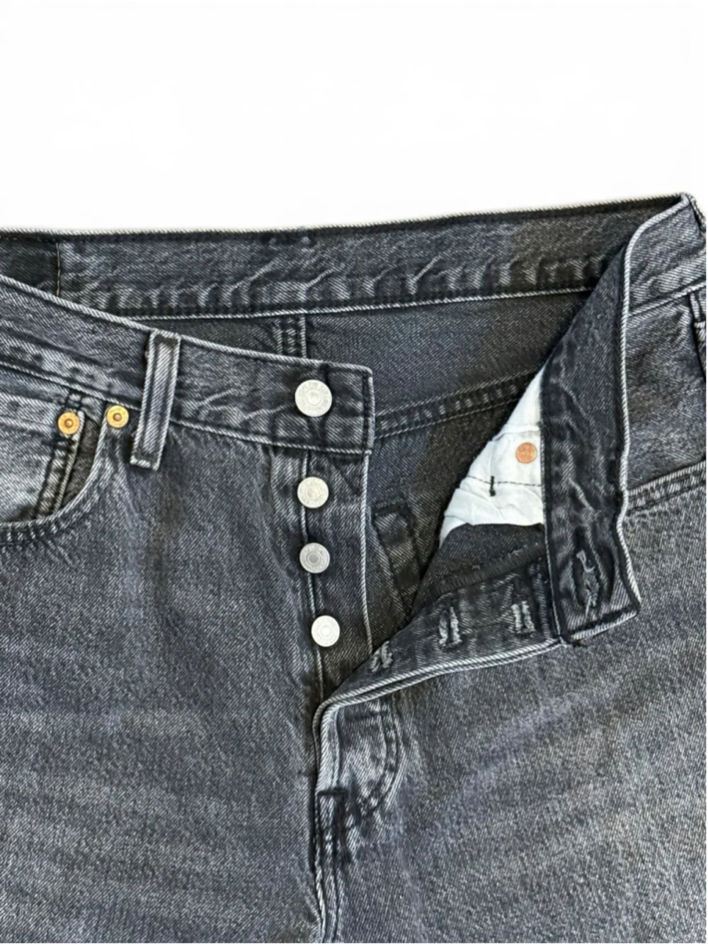 Levis 501 Original Jeans Mens 32x30 Black Gray Wash Button Fly Straight Leg